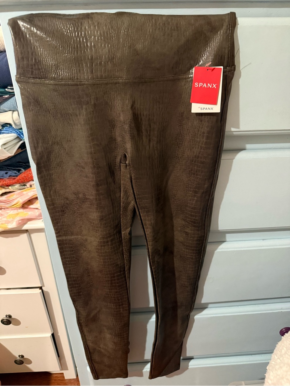 SPANX Faux-Snakeskin Leggings in Deep Brown